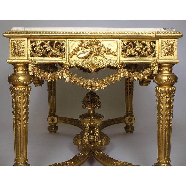 Fine French 19th-20th Century Louis XVI Style Giltwood Carved Centre Hall Table For Sale 2