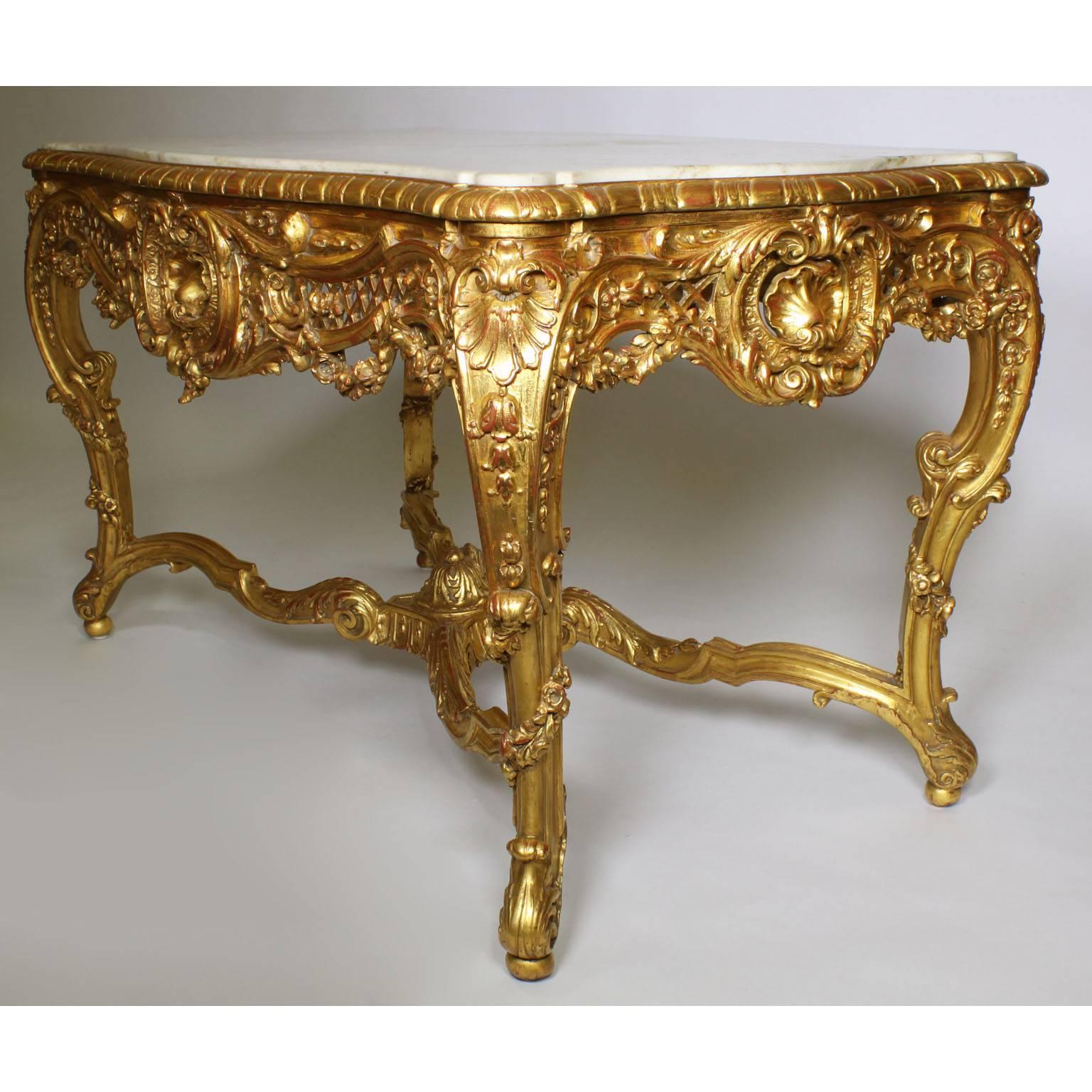 Louis XV French Belle Époque 19th-20th Century Giltwood Carved Rococo Center Hall Table For Sale