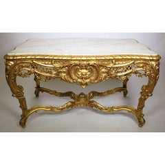 Französisch Belle Époque 19-20th Century Giltwood geschnitzt Rokoko Mitte Halle Tabelle