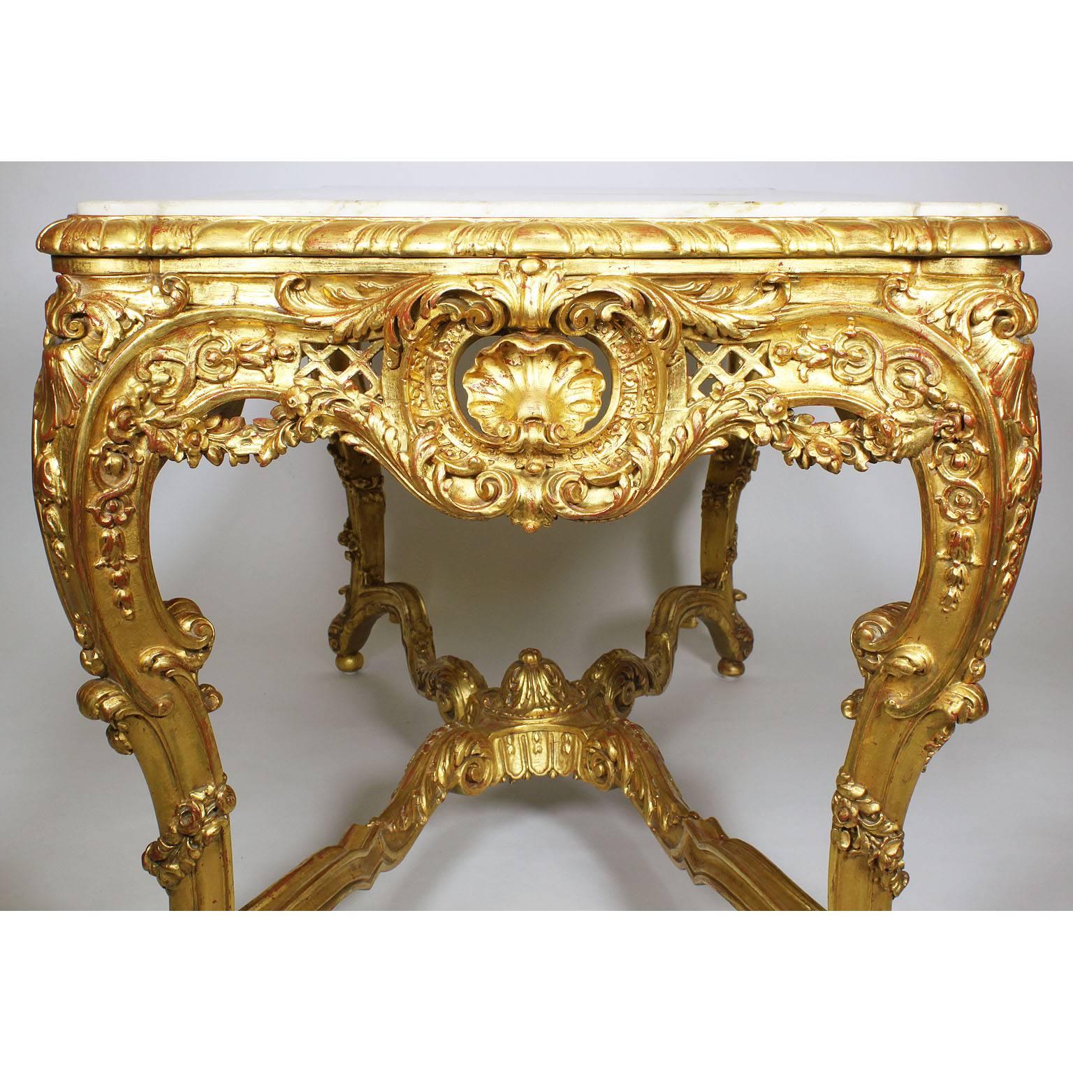 French Belle Époque 19th-20th Century Giltwood Carved Rococo Center Hall Table For Sale 1