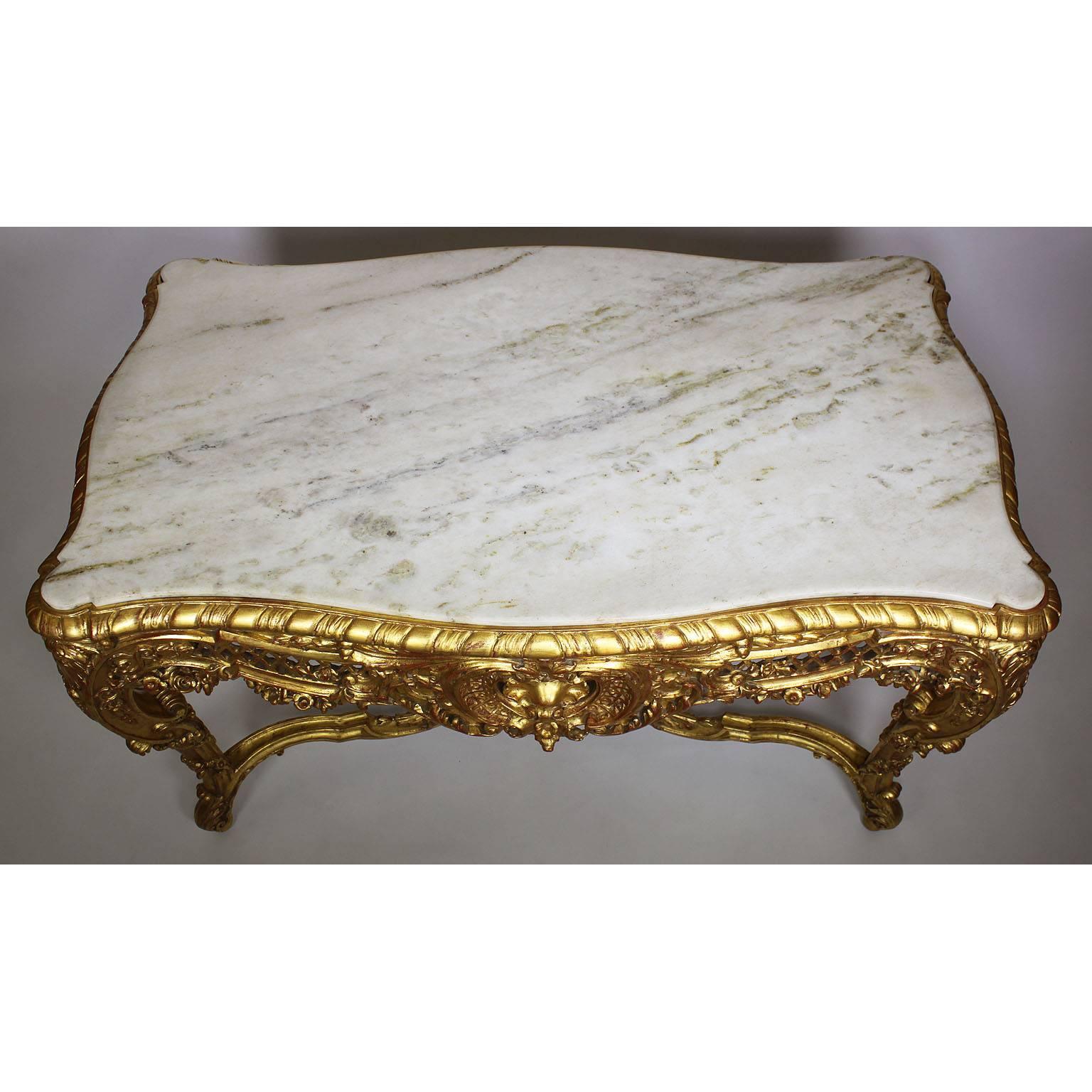 French Belle Époque 19th-20th Century Giltwood Carved Rococo Center Hall Table For Sale 2