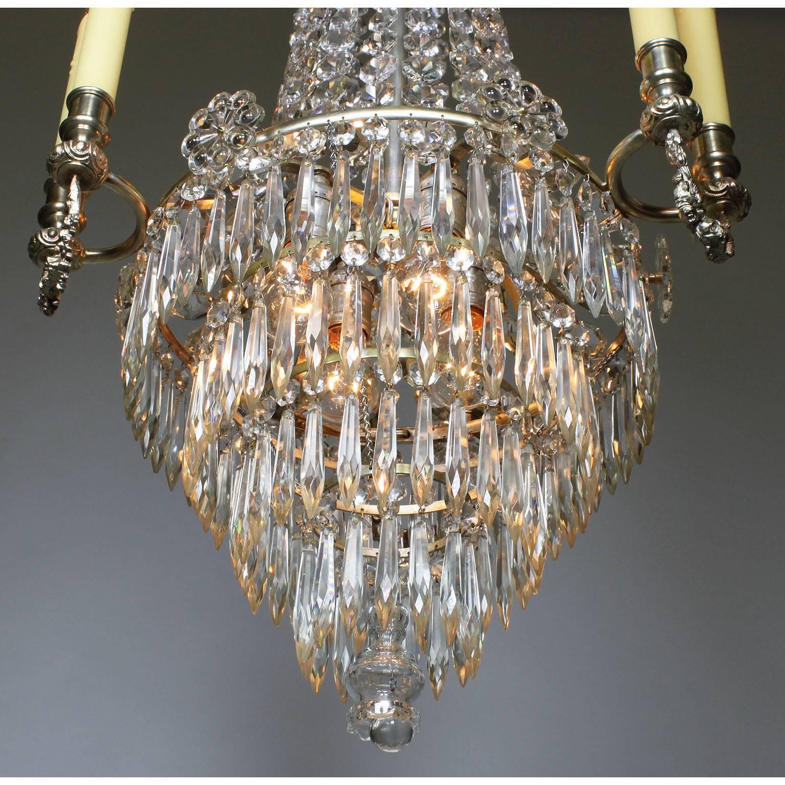 French 19th-20th Century Louis XVI Style Silvered Bronze & Cut-Glass Chandelier For Sale 1