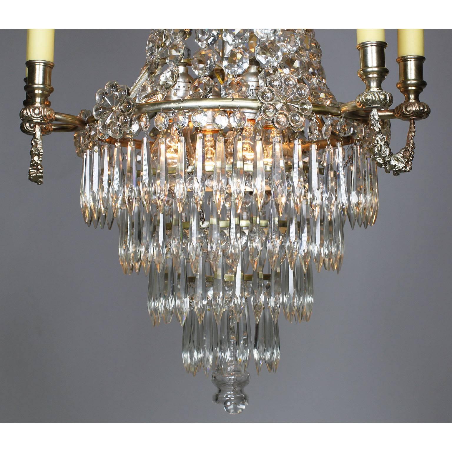 Early 20th Century French 19th-20th Century Louis XVI Style Silvered Bronze & Cut-Glass Chandelier For Sale