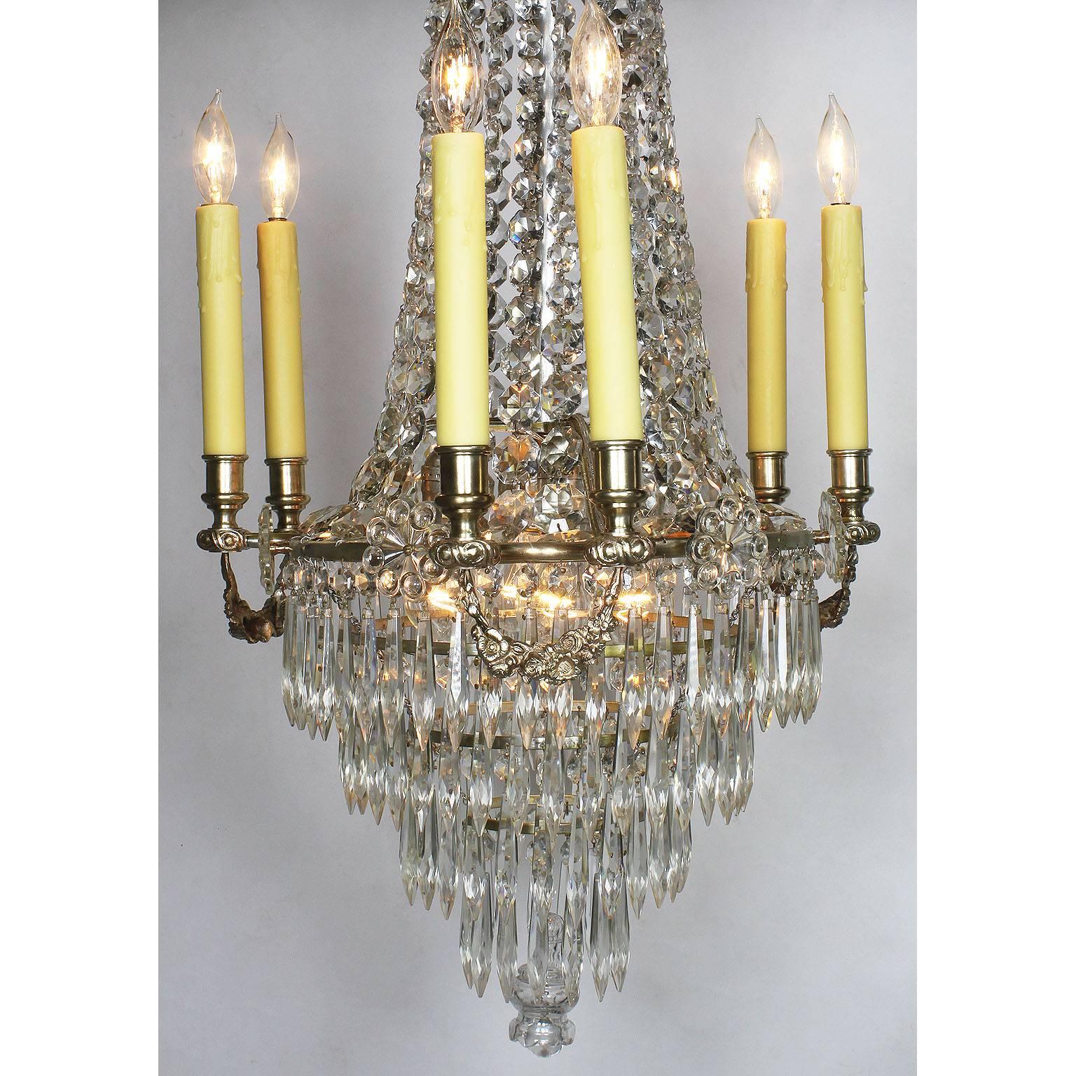 Cut Glass French 19th-20th Century Louis XVI Style Silvered Bronze & Cut-Glass Chandelier For Sale