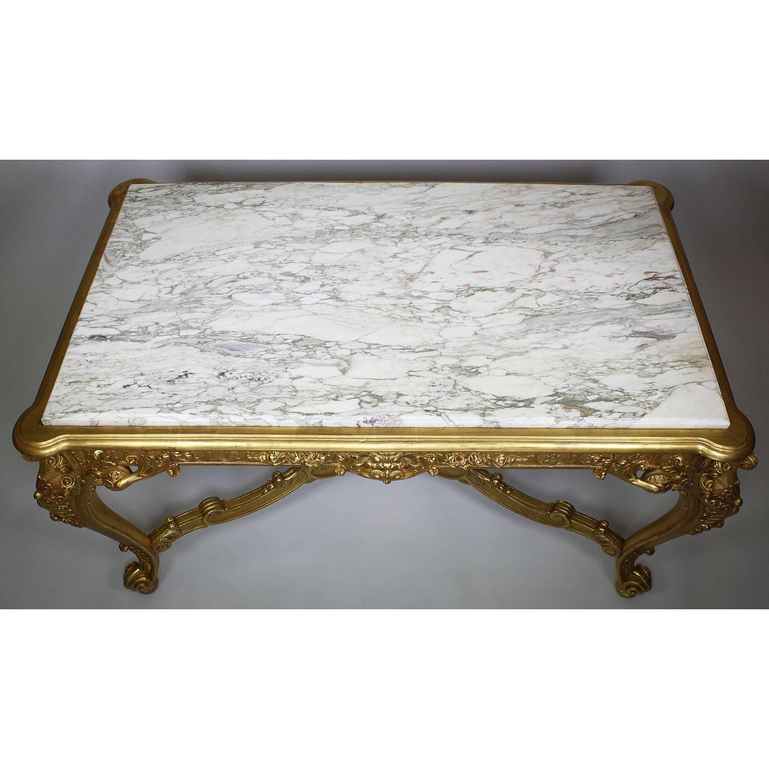 Fine French 19th-20th Century Louis XV Style Giltwood Carved Center Hall Table For Sale 3