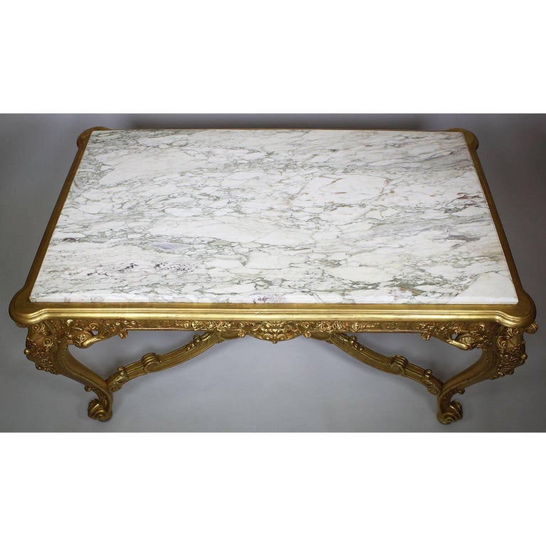 Fine French 19th-20th Century Louis XV Style Giltwood Carved Center Hall Table For Sale 4