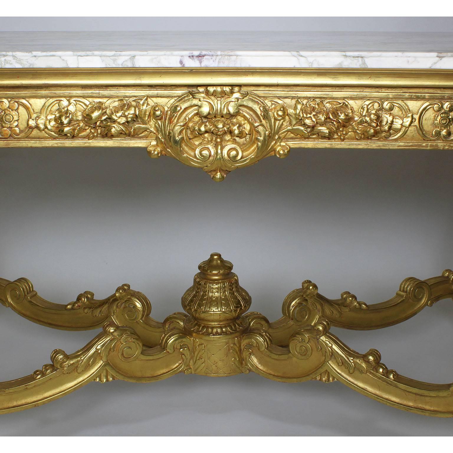 Early 20th Century Fine French 19th-20th Century Louis XV Style Giltwood Carved Center Hall Table For Sale