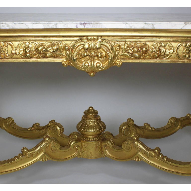 Early 20th Century Fine French 19th-20th Century Louis XV Style Giltwood Carved Center Hall Table For Sale