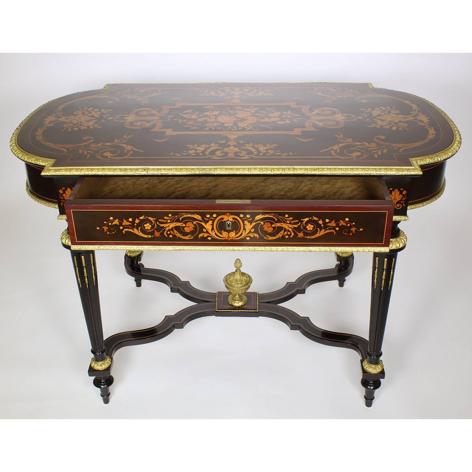 Ebonized French 19th Century Louis XVI Style Gilt Bronze-Mounted Center, Writing Table For Sale