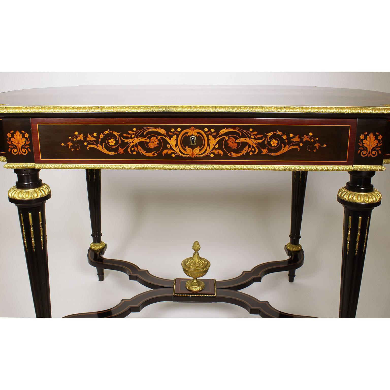French 19th Century Louis XVI Style Gilt Bronze-Mounted Center, Writing Table In Good Condition For Sale In Los Angeles, CA