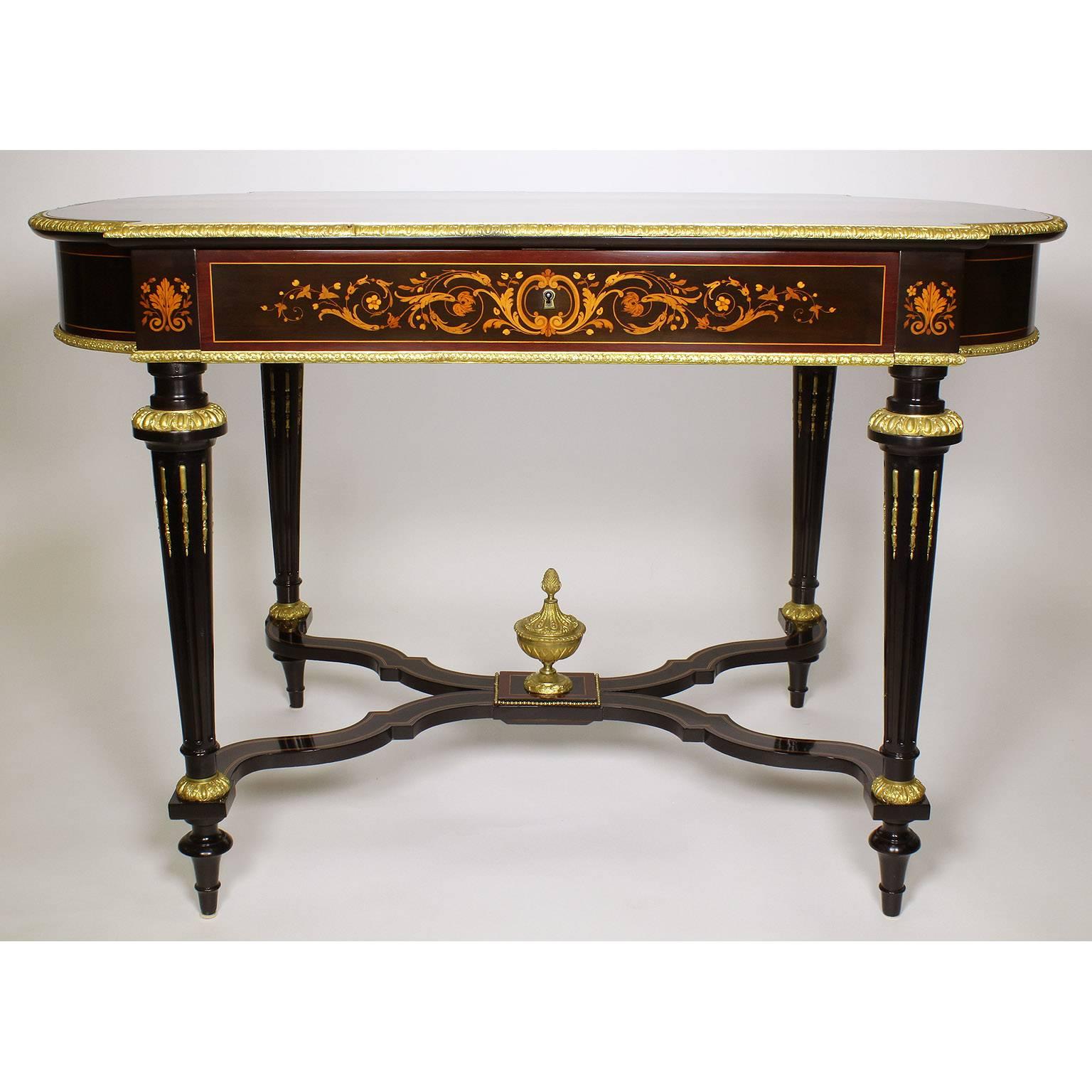 French 19th Century Louis XVI Style Gilt Bronze-Mounted Center, Writing Table For Sale 1