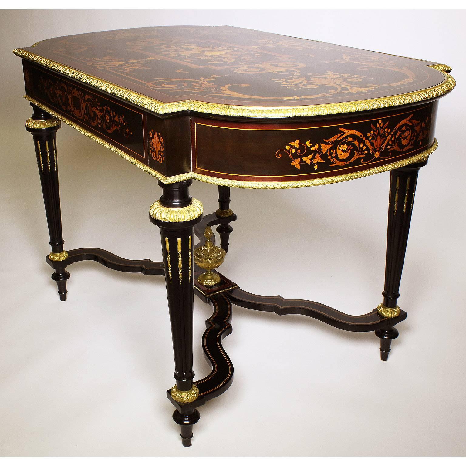 Early 20th Century French 19th Century Louis XVI Style Gilt Bronze-Mounted Center, Writing Table For Sale