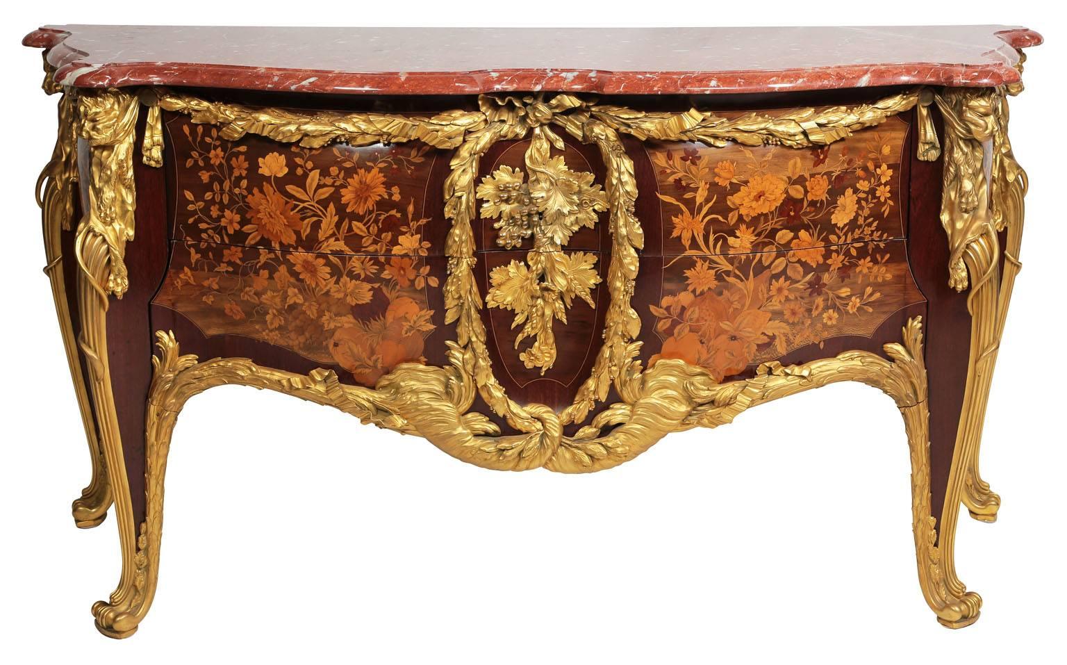Louis XV Style Ormolu-Mounted & Marquetry Commode - François Linke Leon Messagé For Sale