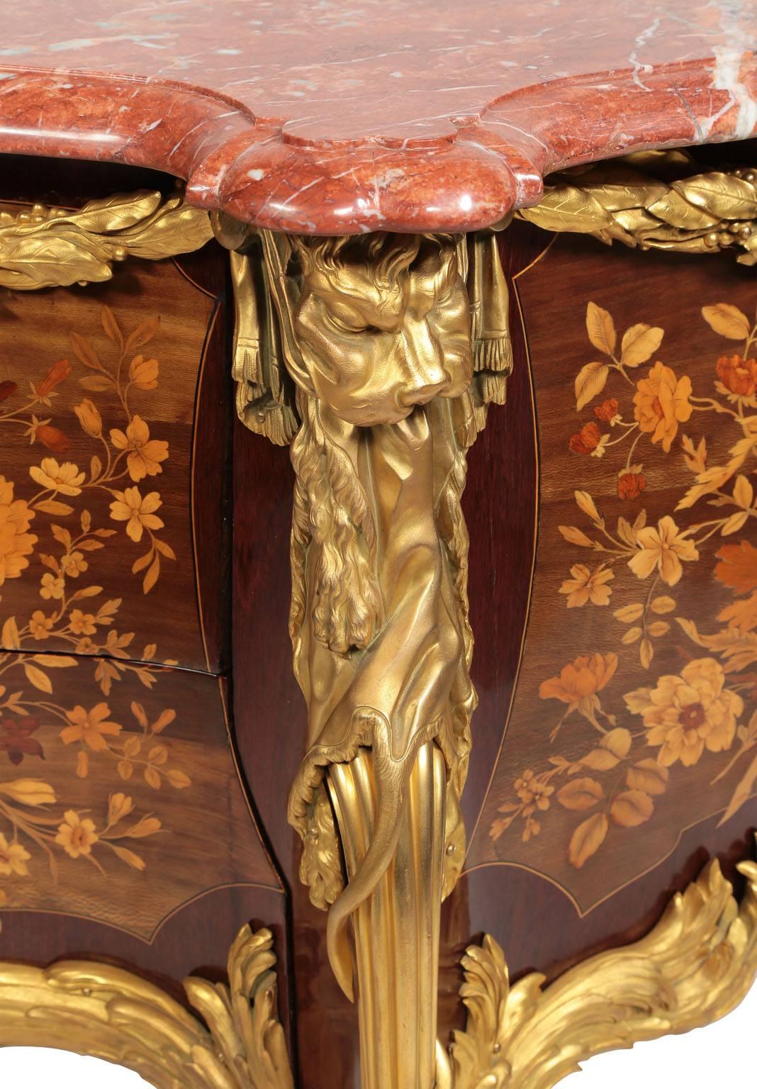 French Louis XV Style Ormolu-Mounted & Marquetry Commode - François Linke Leon Messagé For Sale