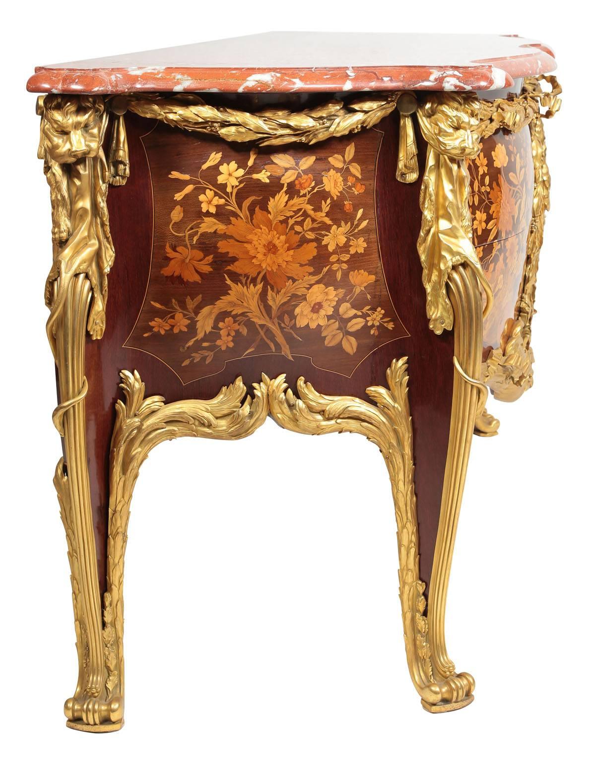 Kommode im Stil Louis XV mit Ormolu-Montierung und Intarsien - François Linke Leon Messagé (Mahagoni) im Angebot