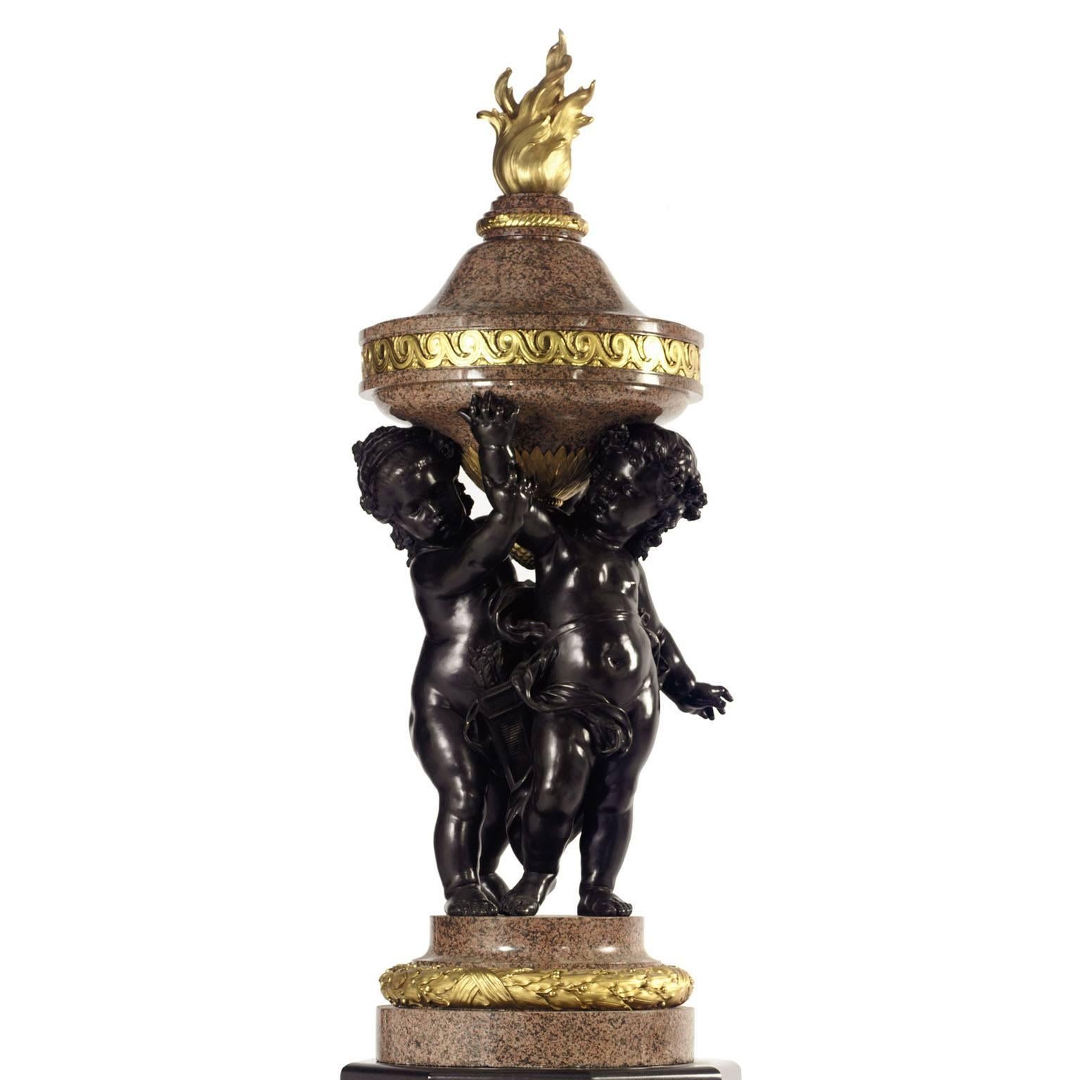 Louis XV Monumental Pair of French 19th-20th Century Putto Flambeaux Urns Torcheres For Sale