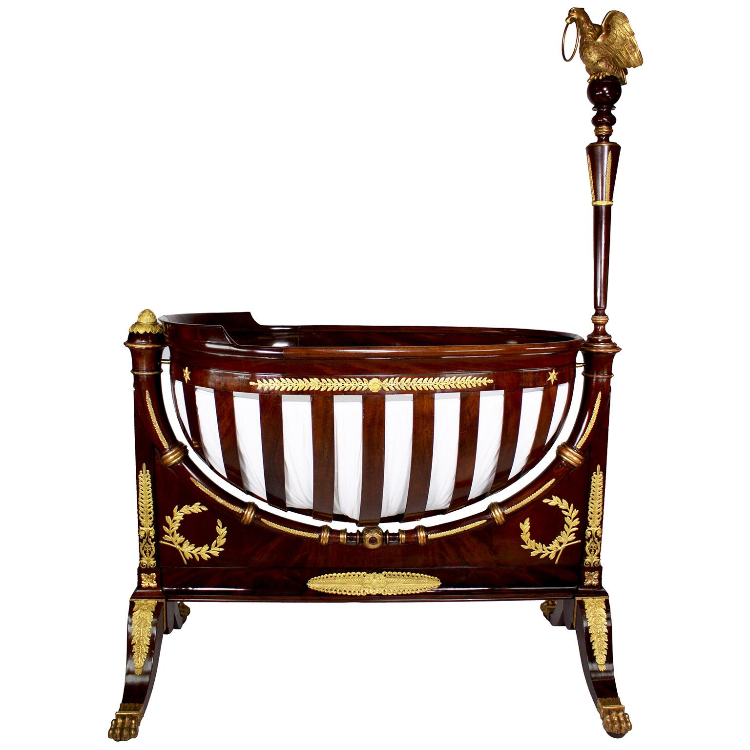 Empire Revival A Fine French 19th Century Empire Style Mahogany and Ormolu Mounted Crib Cradle For Sale