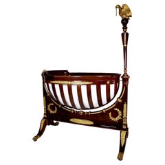 A Fine French 19th Century Empire Style Mahogany and Ormolu Mounted Crib Cradle