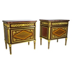 Pair of French 19th Century Louis XVI Style Ormolu-Mounted Demi Commodes