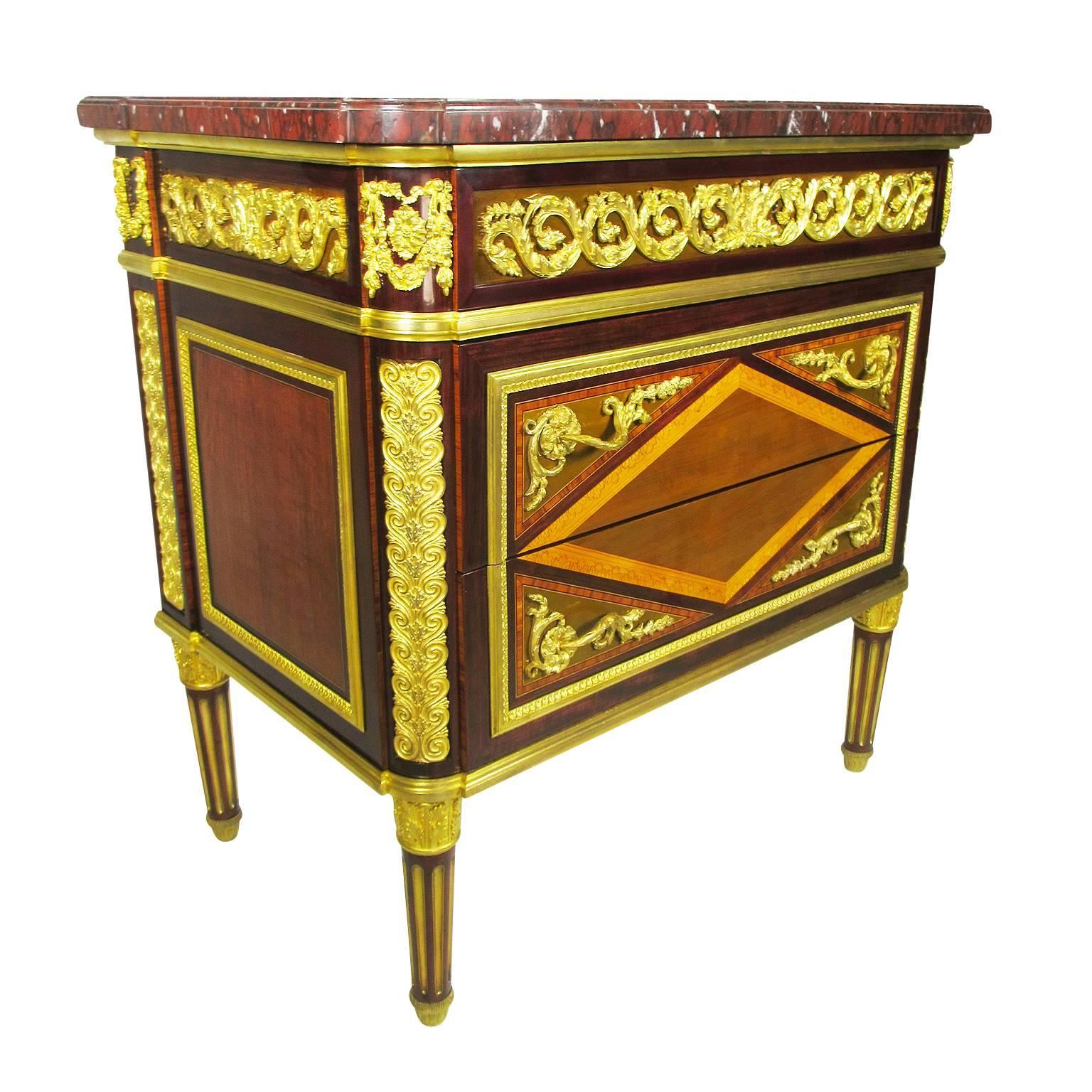 Pair of French 19th Century Louis XVI Style Ormolu-Mounted Demi Commodes In Good Condition In Los Angeles, CA