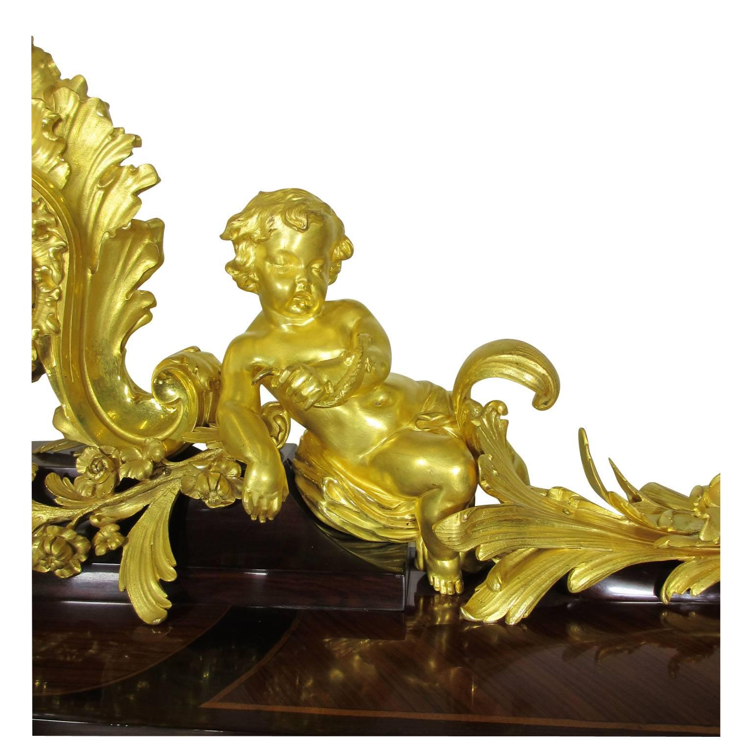 French 19th-Century Louis XV Style Figural Gilt-Bronze Mounted Bureau-Plat Desk For Sale 3