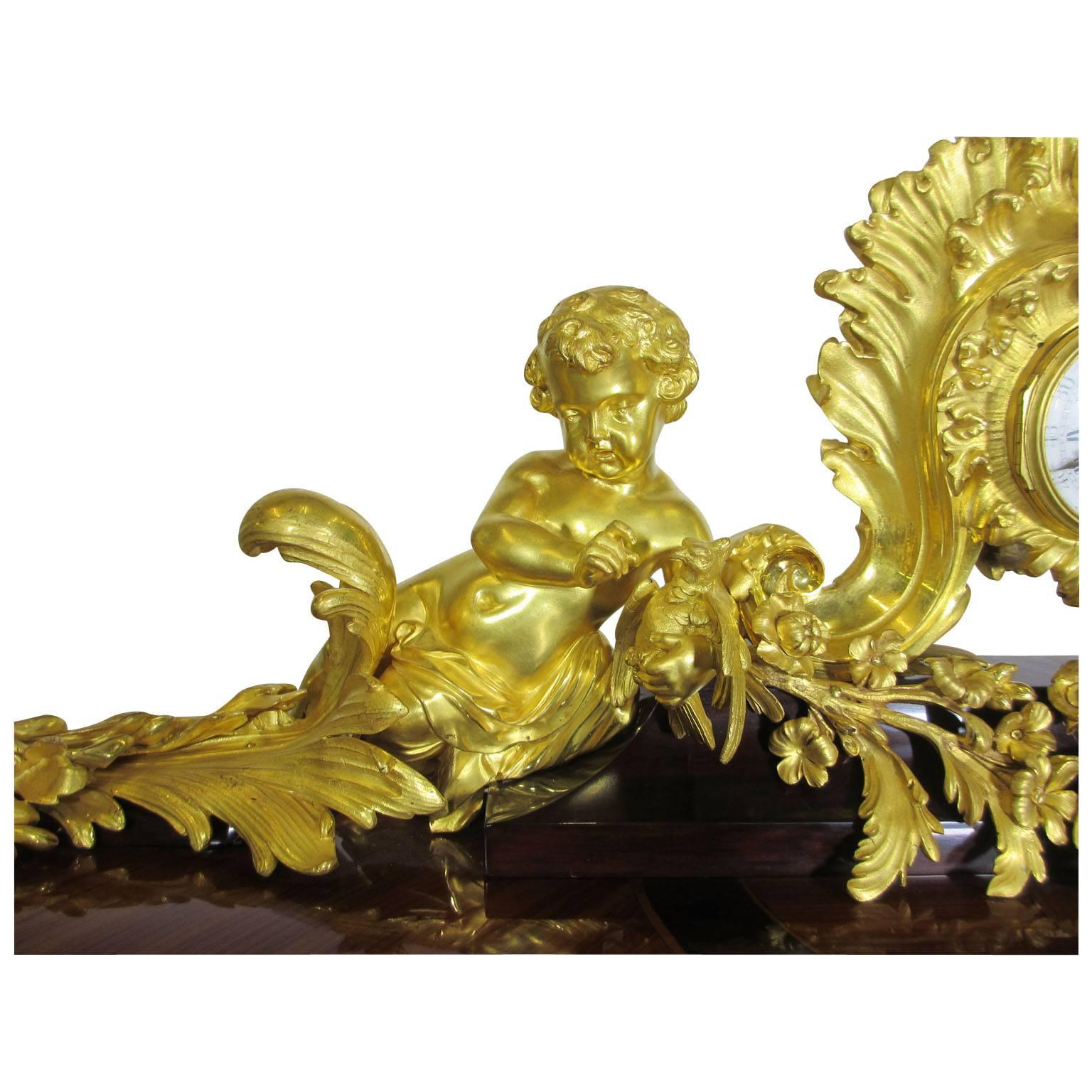 French 19th-Century Louis XV Style Figural Gilt-Bronze Mounted Bureau-Plat Desk For Sale 4