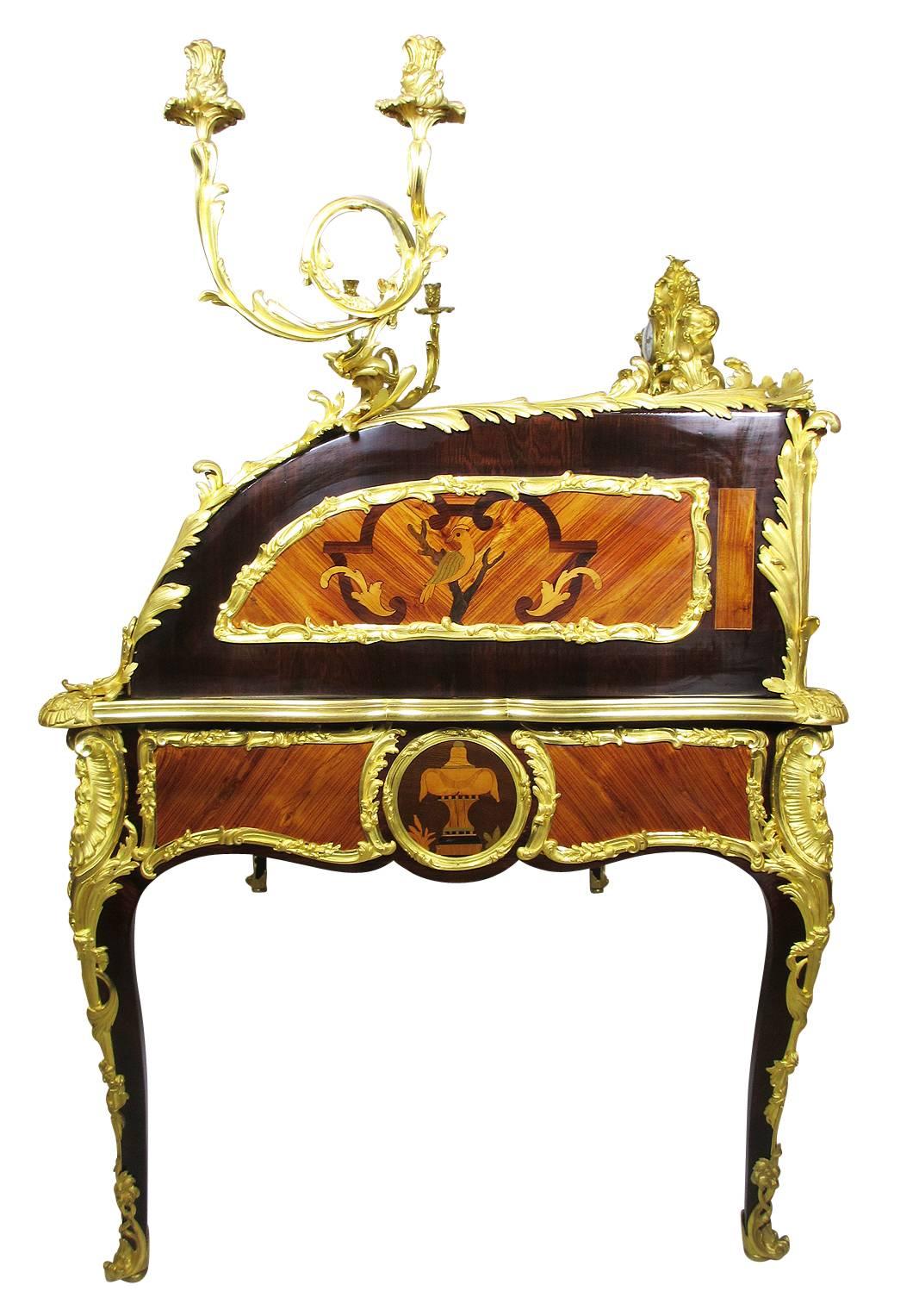 Ormolu French 19th-Century Louis XV Style Figural Gilt-Bronze Mounted Bureau-Plat Desk For Sale