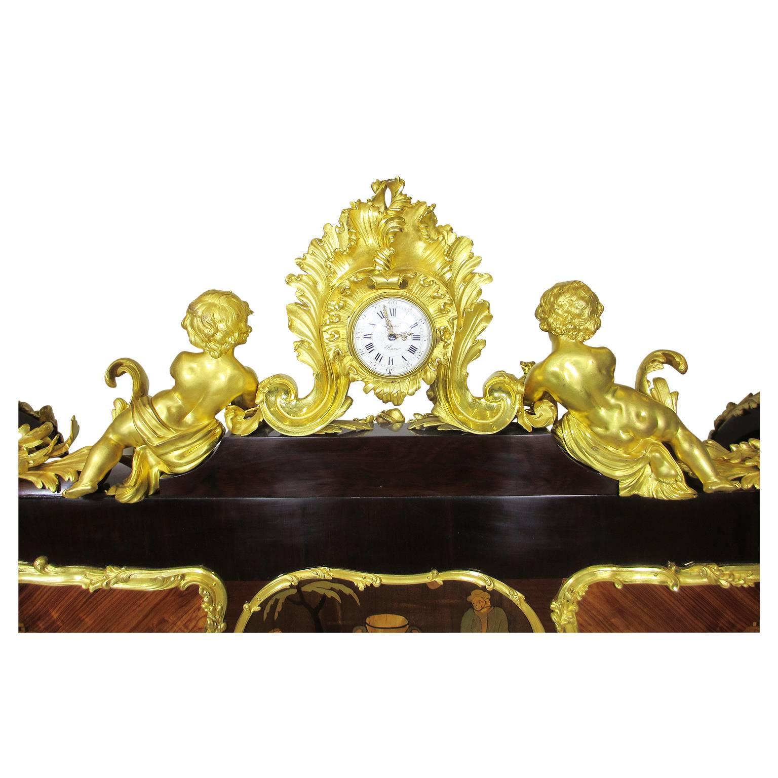 French 19th-Century Louis XV Style Figural Gilt-Bronze Mounted Bureau-Plat Desk In Good Condition For Sale In Los Angeles, CA