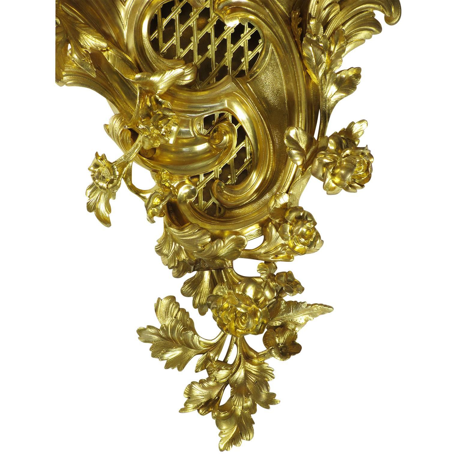 Ormolu Fine French 19th Century Louis XV Style Gilt Bronze Cartel Clock Lerolle Freres For Sale