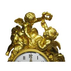 Louis XV Style 19th-20th Century Figural Gilt Bronze White Marble Mantel Clock