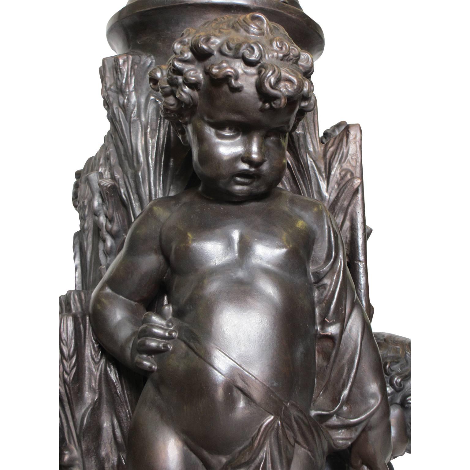 Rococo Palatial French 19th-20th Century Allegorical Figural Cast Iron Group Torchere For Sale