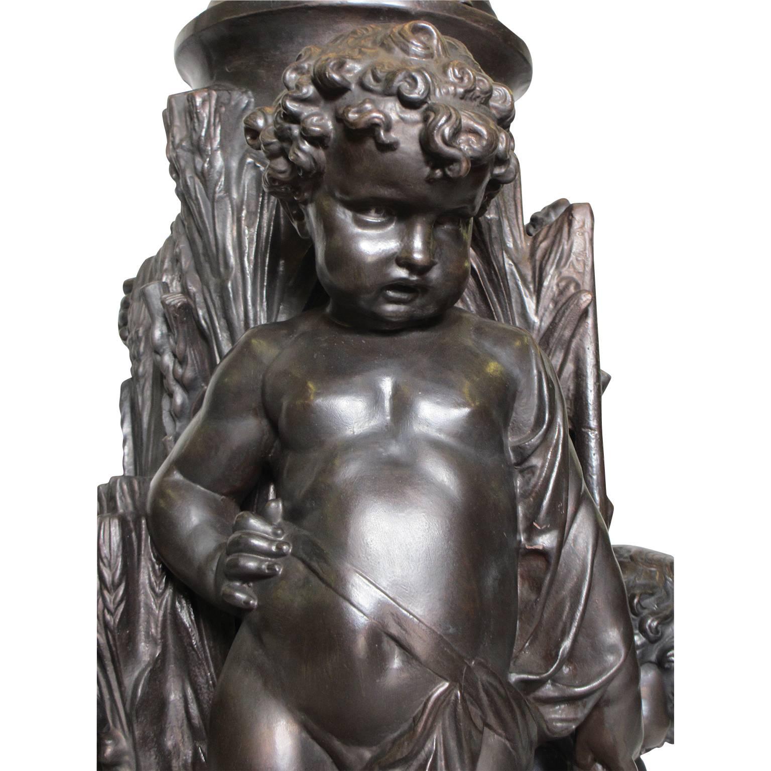 Rococo Torchère de groupe figurative allégorique en fonte du XIXe-XXe siècle de style français palatial en vente