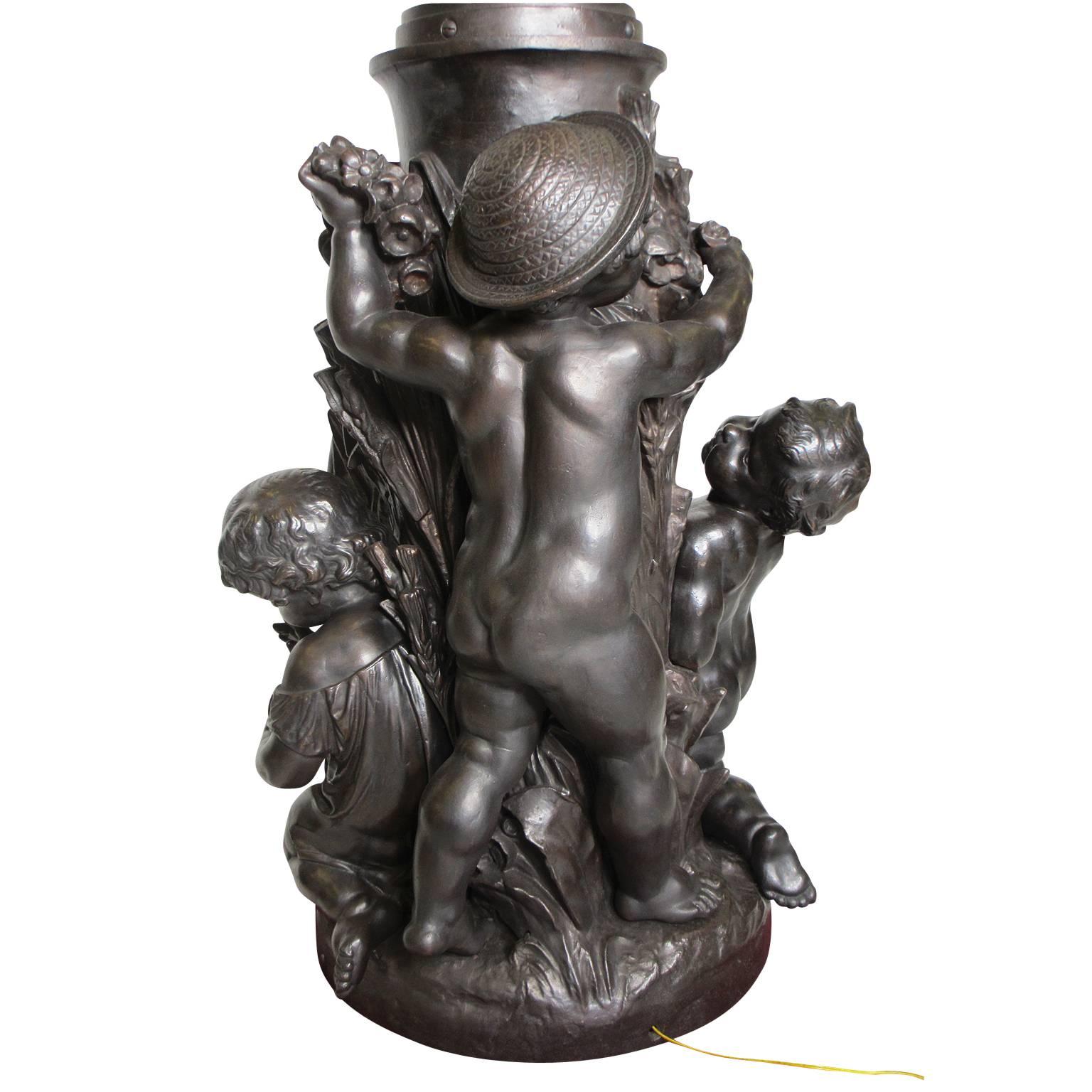 Early 20th Century Palatial French 19th-20th Century Allegorical Figural Cast Iron Group Torchere For Sale