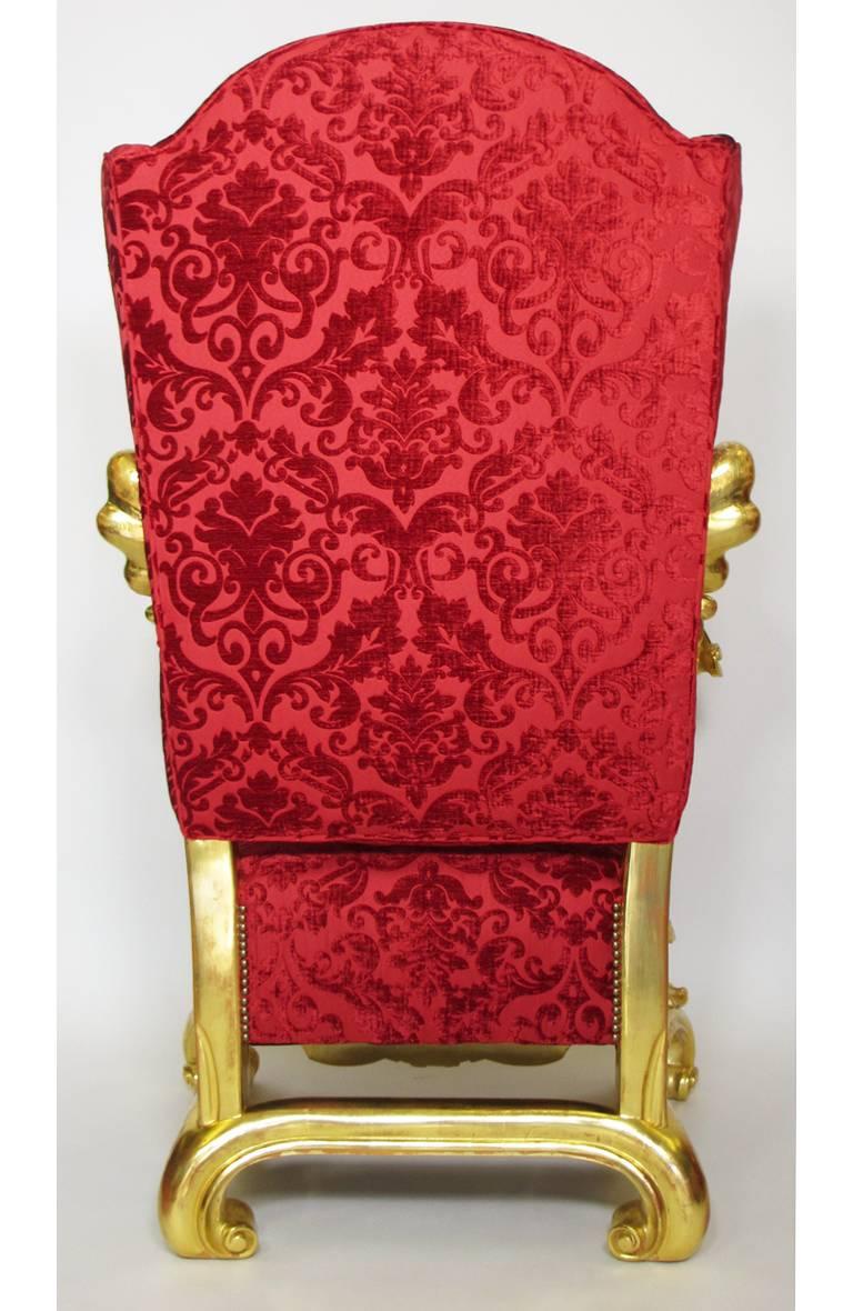 A Pair Italian 19th-20th Century Baroque Giltwood Carved Winged Throne Armchairs For Sale 2