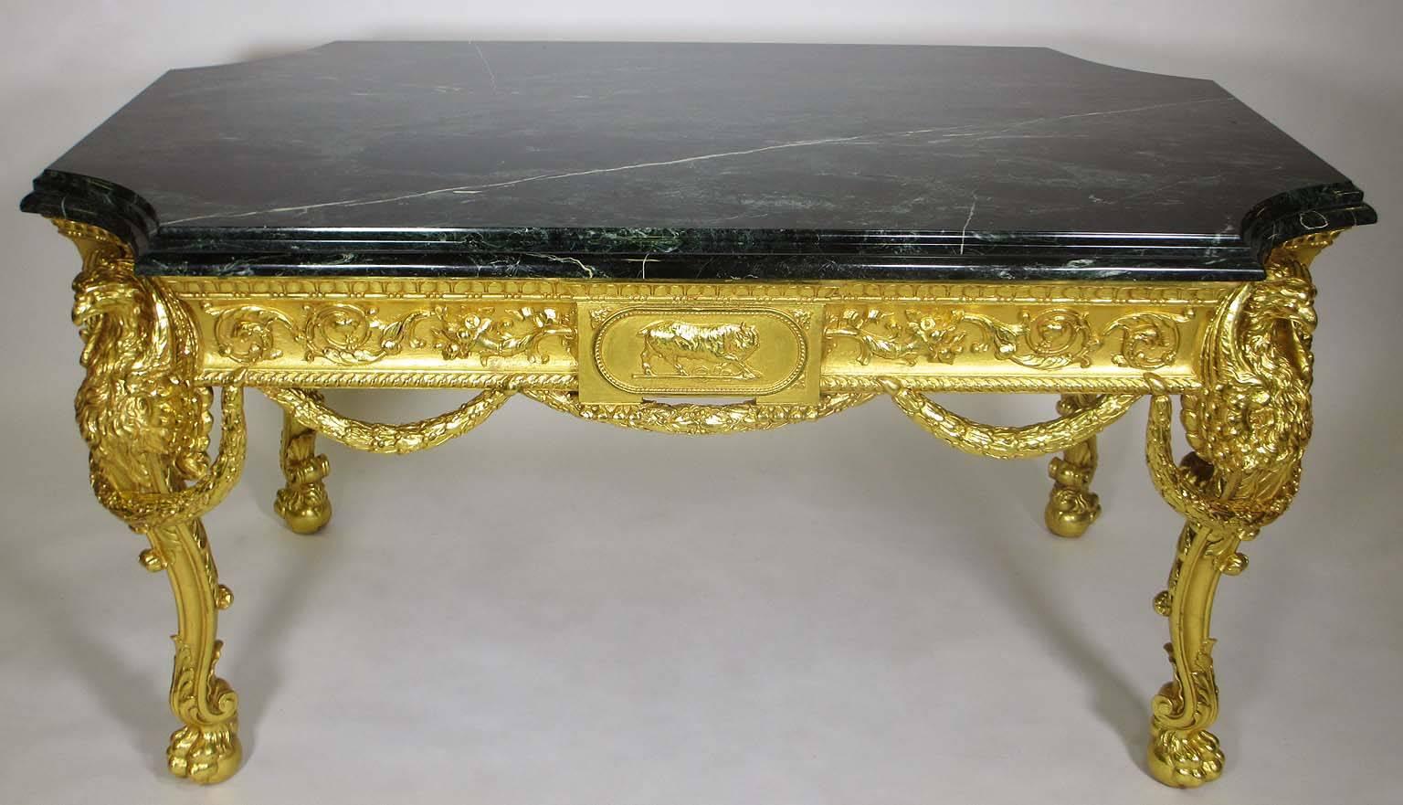 Marble Palatial French 19th Century Empire Style Giltwood Carved Eagles Center Table For Sale