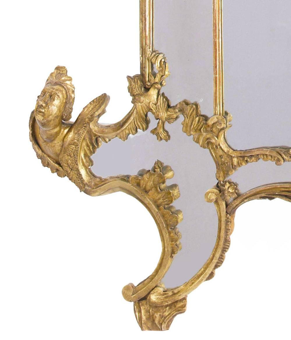Palatial Italian 19th Century Rococo Carved Giltwood Figural Mirror, circa 1850 For Sale 4