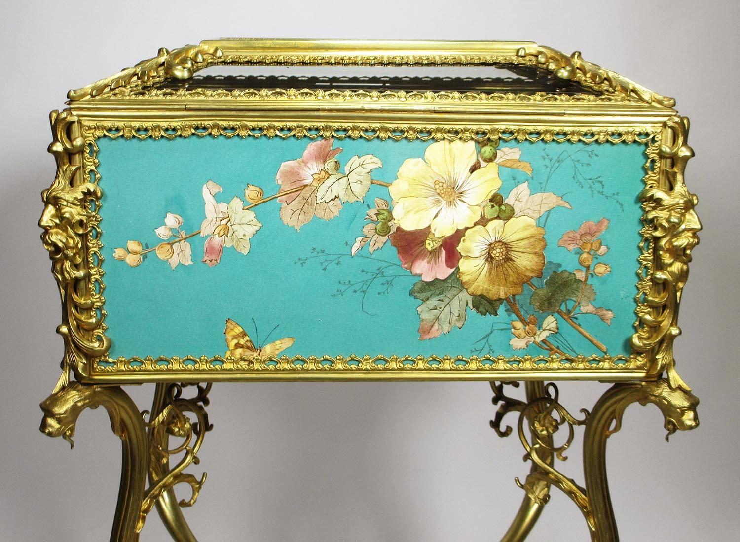 Superb Early 20th Century Aesthetic Movement Majolica & Gilt-Metal Jewelry Box 1