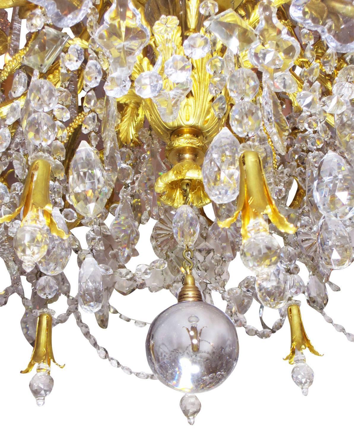 French Large Louis XV Style Gilt-Bronze and Baccarat Chandelier from The Spelling Manor