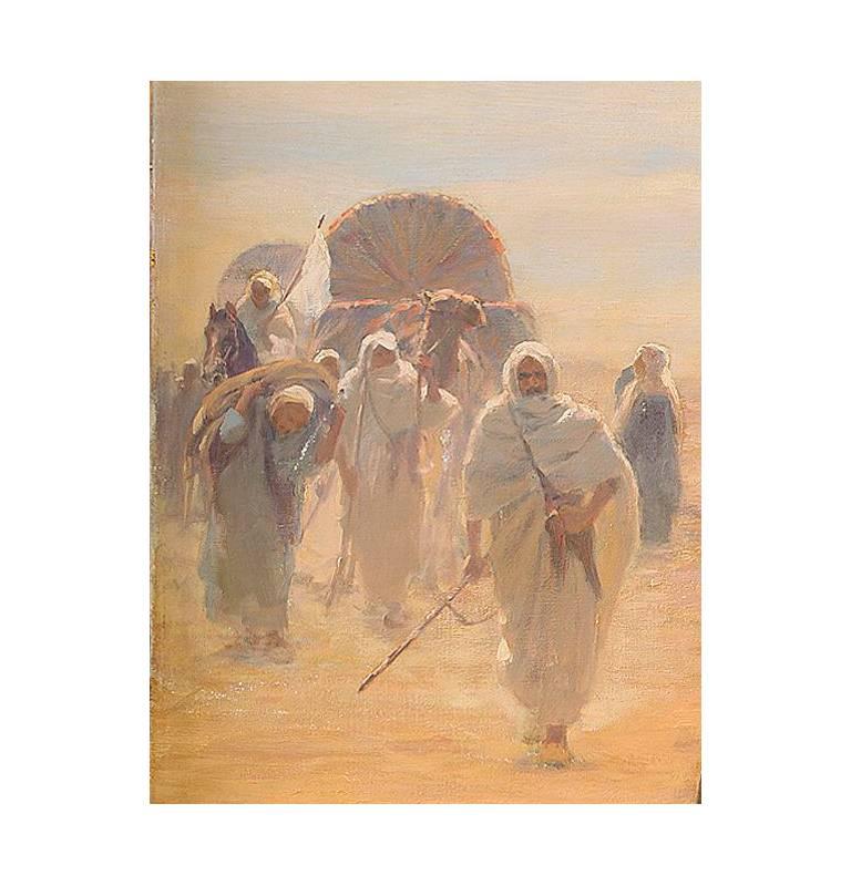 Islamique Huile orientaliste sur toile Otto Pilny « Le marché aux esclaves », une scène d'Afrique du Nord en vente
