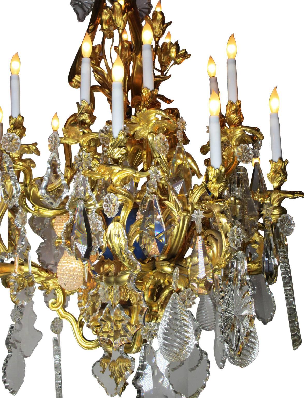 French 19th Century Louis XV Style Cherub & Dragons Ormolu & Crystal Chandelier For Sale 4