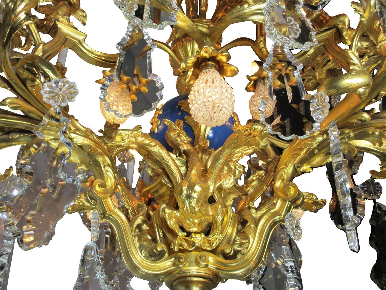 French 19th Century Louis XV Style Cherub & Dragons Ormolu & Crystal Chandelier For Sale 2