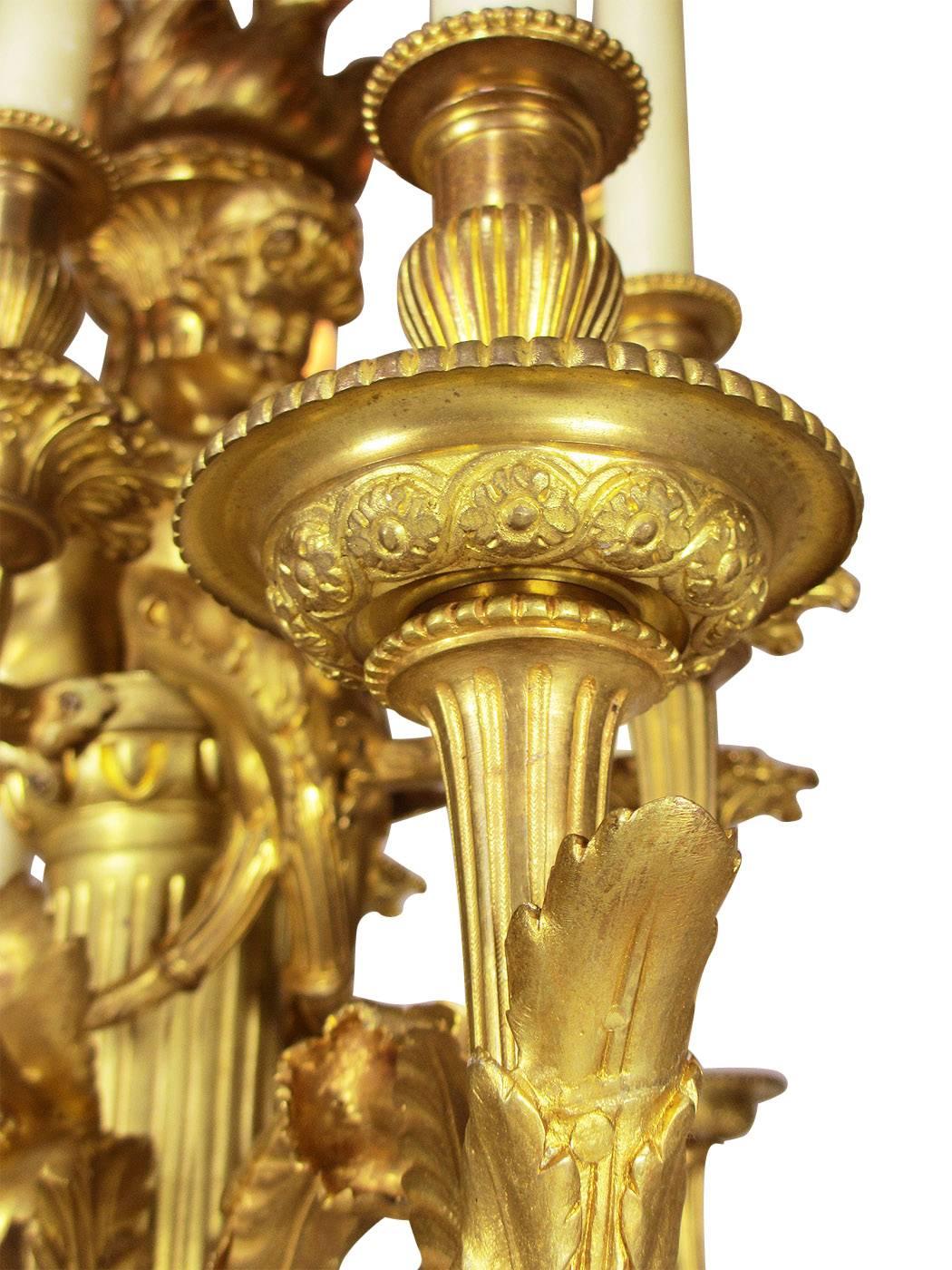French 19th Century Louis XVI Style Ormolu Cherub Chandelier after Pierre Gouthiere For Sale