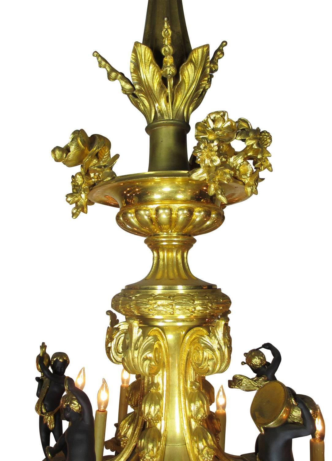 Large French 19th Century Louis XV Style Ormolu Chandelier with Playful Children In Good Condition In Los Angeles, CA