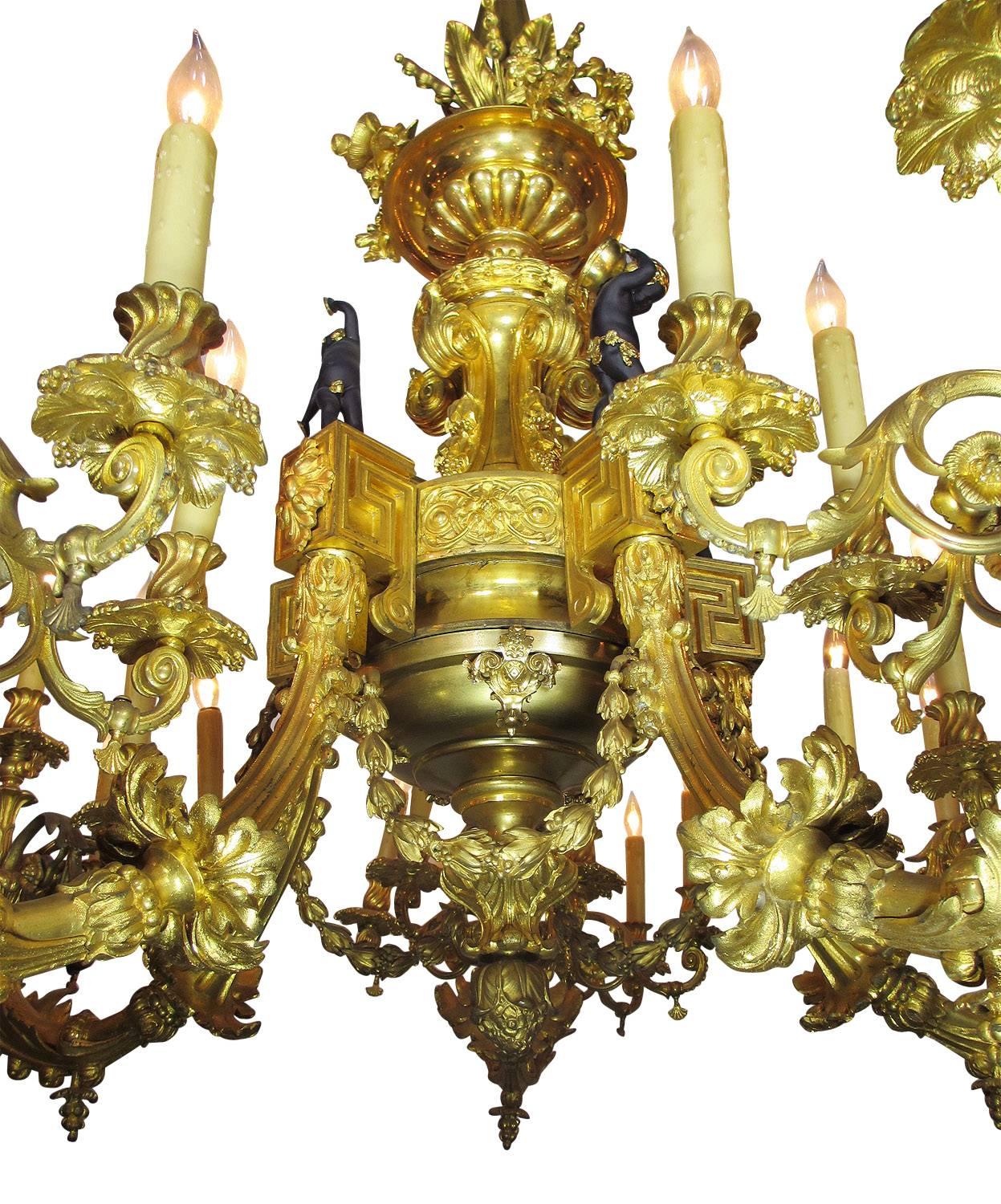 Large French 19th Century Louis XV Style Ormolu Chandelier with Playful Children 2