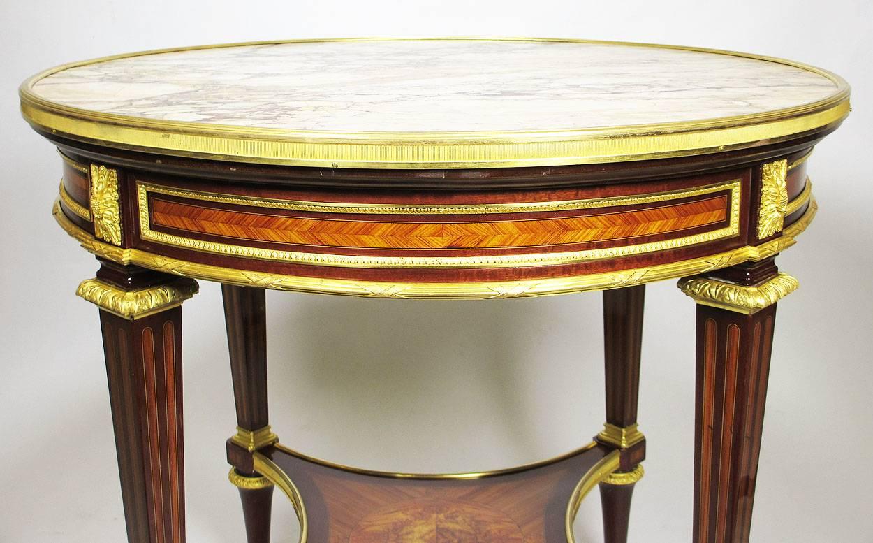 Early 20th Century French 19 Centruy Louis XVI Style Ormolu-Mounted Marble-Top Gueridon Side Table