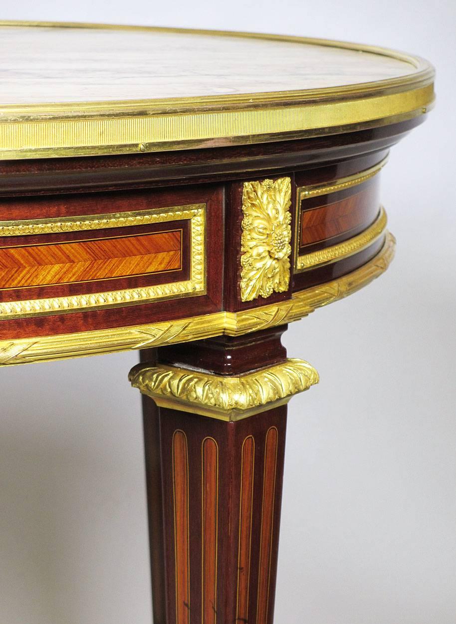 French 19 Centruy Louis XVI Style Ormolu-Mounted Marble-Top Gueridon Side Table 1