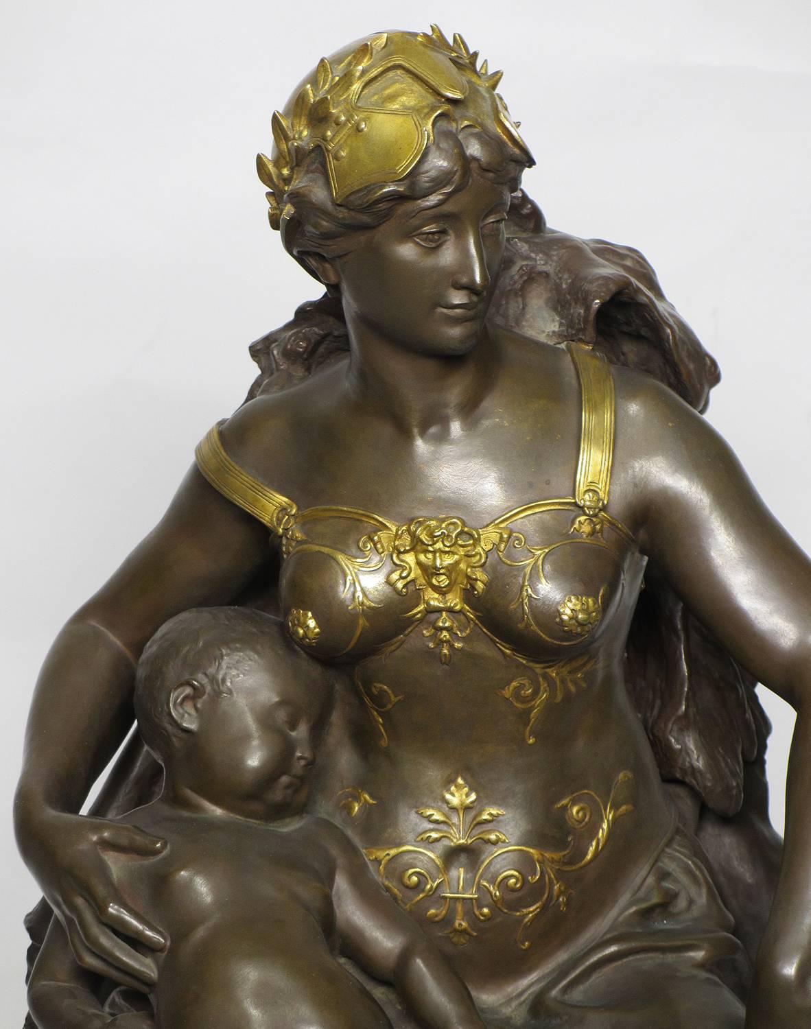 A very fine French 19th century brown and parcel-gilt patinated bronze sculpture titled 