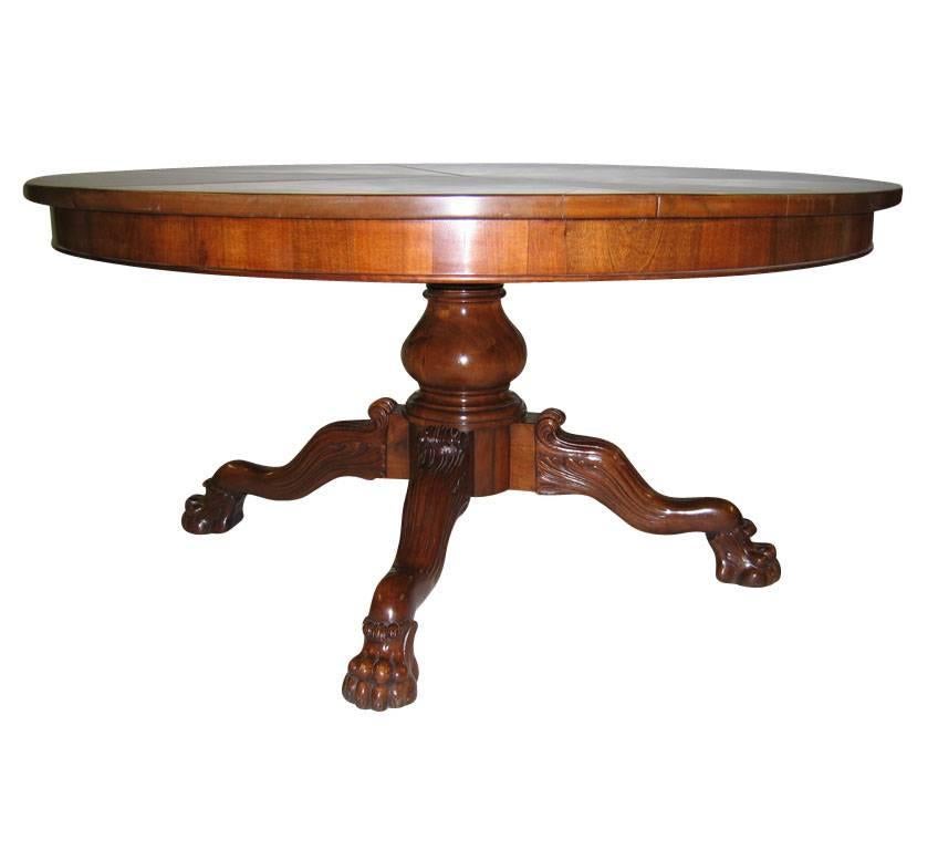 Carved William IV Style Mahogany Segmented Top Circular Dining Table After Robert Jupe