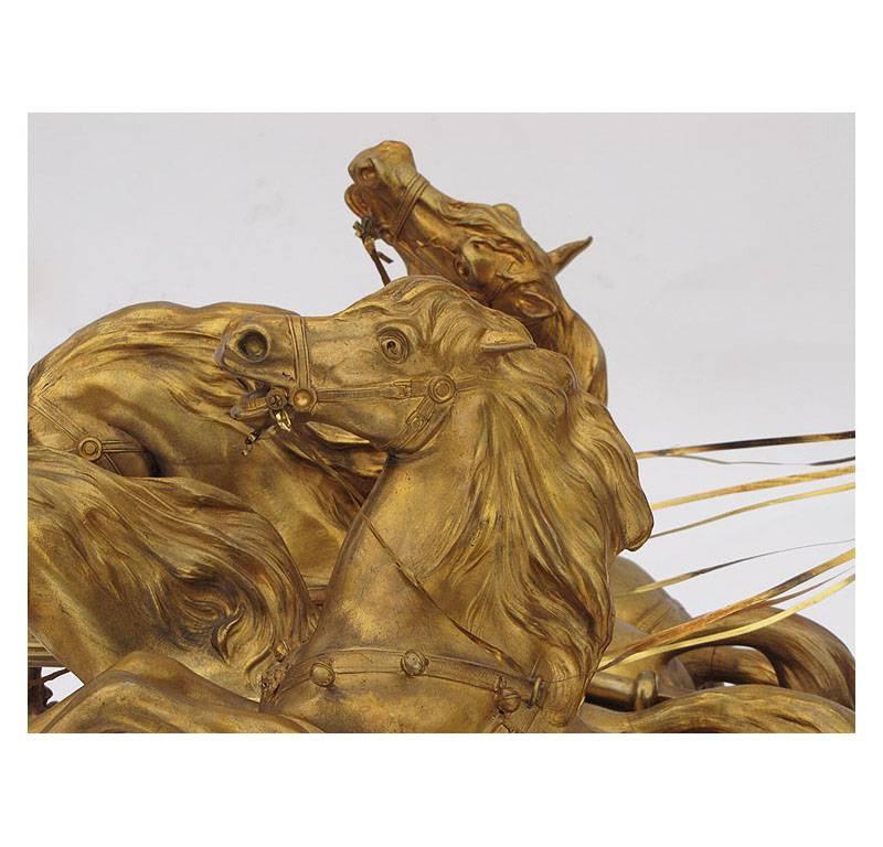 Luigi Belli - Italian 19th Century Gilt Bronze Quadriga Chariot with horses 2