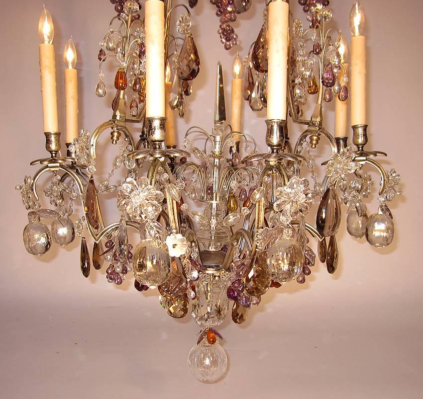 Early 20th Century 19th-20th Century Louis XV Style 8 Light Silvered and Color-Crystal Chandelier For Sale